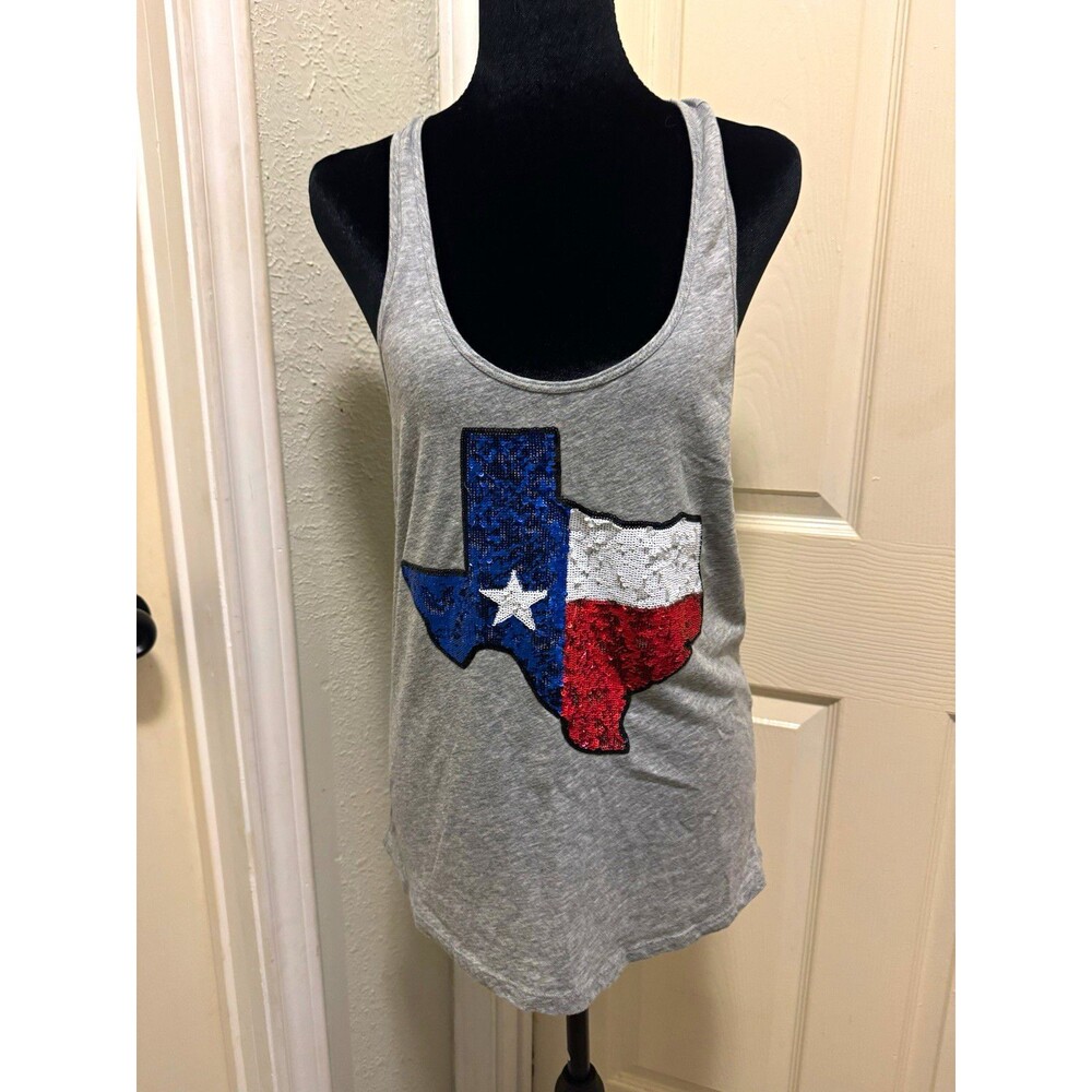 PINK Victoria's Secret Women’s Gray Texas Sequin Graphic Racerback Tank Top S